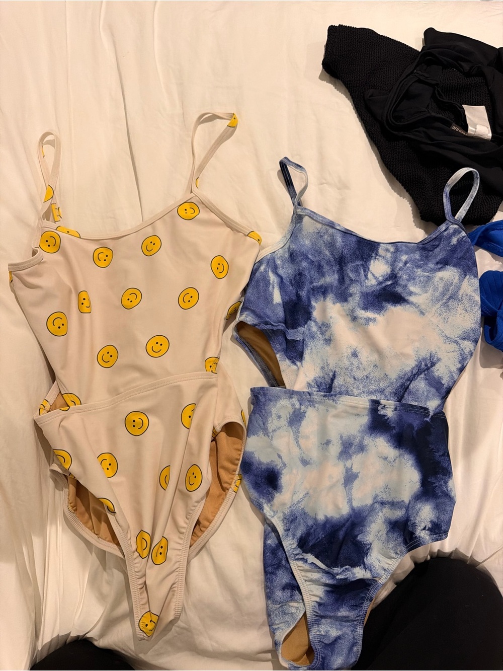 Kids One-Piece Swimsuit in Beige Smile Print and Blue Tie-Dye BUNDLE